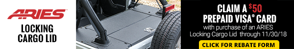 Claim a $25 Prepaid Visa Card with Purchase of an Aries Locking Cargo Lid