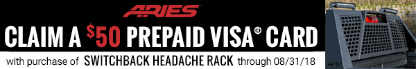50 Dollar Prepaid Visa Card Via Mail In Rebate With Purchase of Select Aries Switchback Headache Rack