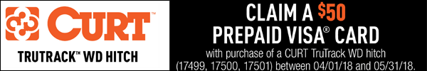 50 Dollar Visa Gift Card Mail In Rebate With Purchase of Select Curt TruTrack Weight Distribution Systems