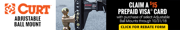 Claim a 15 Dollar Prepaid Visa Card with Purchase of Curt Adjustable Ball Mount