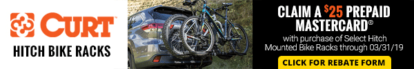 Claim a 25 Dollar Prepaid Mastercard with Purchase of Select Curt Hitch Mounted Bike Rack