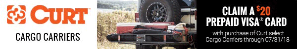 20 Dollar Visa Gift Card Mail In Rebate With Purchase of Select Curt Basket Style Cargo Carriers
