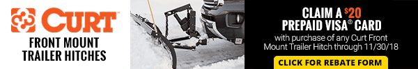 Claim a 20 Dollar Prpaid Visa Card with Purchase of Curt Front Mount Trailer Hitch