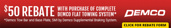 50 Dollar Mail In Rebate with Purchase of Complete Demco Flat Towing Setup: Includes Demco Tow Bar, Baseplate, and SMI Braking System