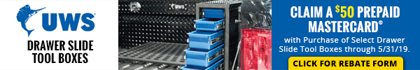 Claim a 50 Dollar Prepaid Mastercard with Purchase of Select Drawer Slide Truck Tool Boxes