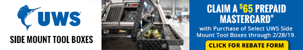 65 Dollar Prepaid Mastercard with Purchase of Select UWS Side Mount Tool Boxes