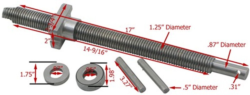 Photo And Dimensions Of Bulldog Screw And Nut Kit For 12000 LB Jacks | etrailer.com