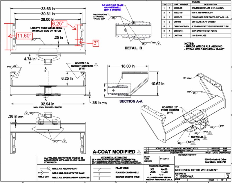 Dimensions of the Curt Hitch part C15800