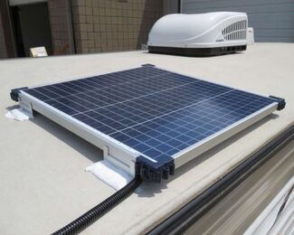Optimate roof mounted solar charging system on rv roof. 