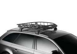 Thule Roof Basket on hatchback vehicle roof. 