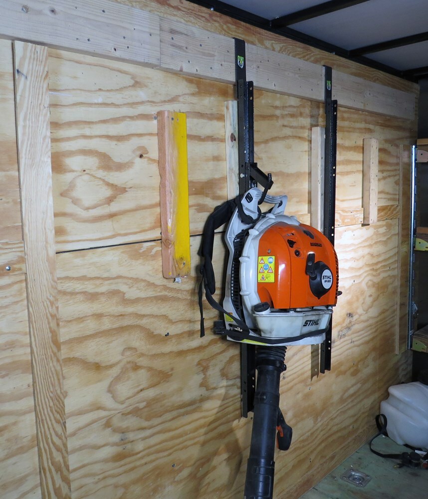 Pack'Em Rack for Enclosed Trailers Holds 1 Backpack Blower, 1 Line