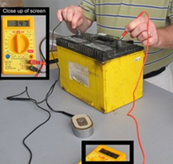 Connecting Ammeter between positive terminal on 12-volt battery to one of the magnetic wires