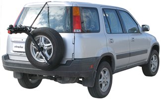 Spare Tire Bike rack tilted left on vehicle with a offset spare tire