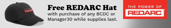Free REDARC Hat with purchase of any BCDC or Manager30 while supplies last