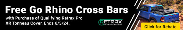 Free Go Rhino Cross Bars with Purchase of Qualifying Retrax Pro XR Tonneau Cover.