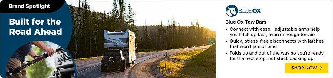 Complete your flat tow setup with Blue Ox Tow Bars.