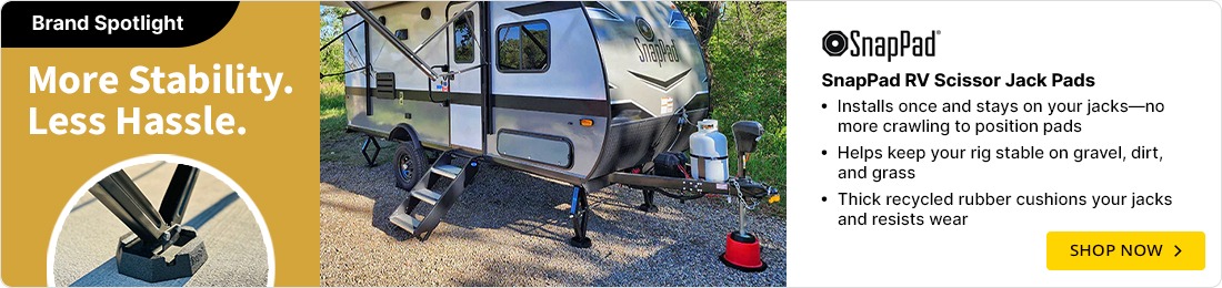 Stabilize your trailer with SnapPad RV jack pads.