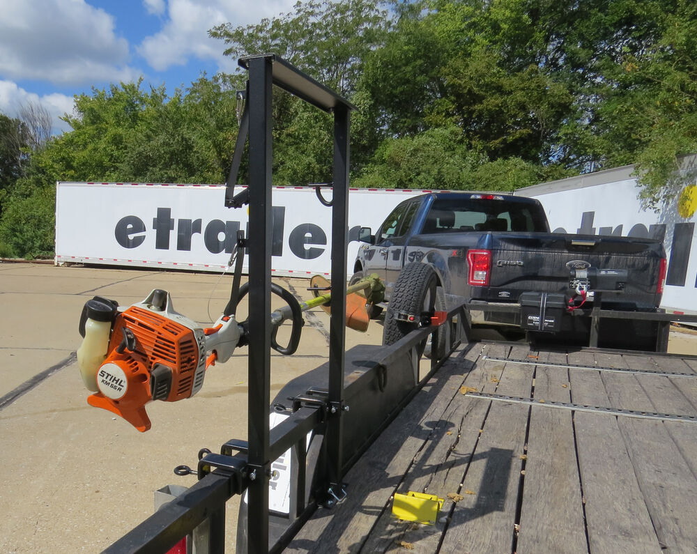 Lockable Dual Trimmer Rack for Open Utility Trailers Stallion Trailer
