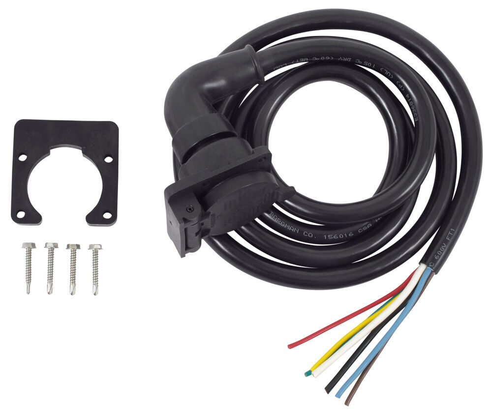 5th Wheel and Gooseneck 90-Degree Pigtail Harness w/ 7-Pole and Mounting Bracket - 7' Long Bargman Custom Fit Vehicle Wiring 51-97-407