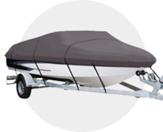 Covered boat on a boat trailer.