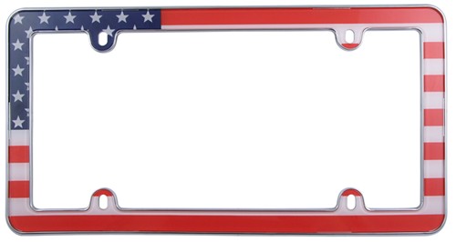 VETERAN EAGLE BLUE FLAG Chrome Metal Bike Motorcycle License Plate Frame Tag