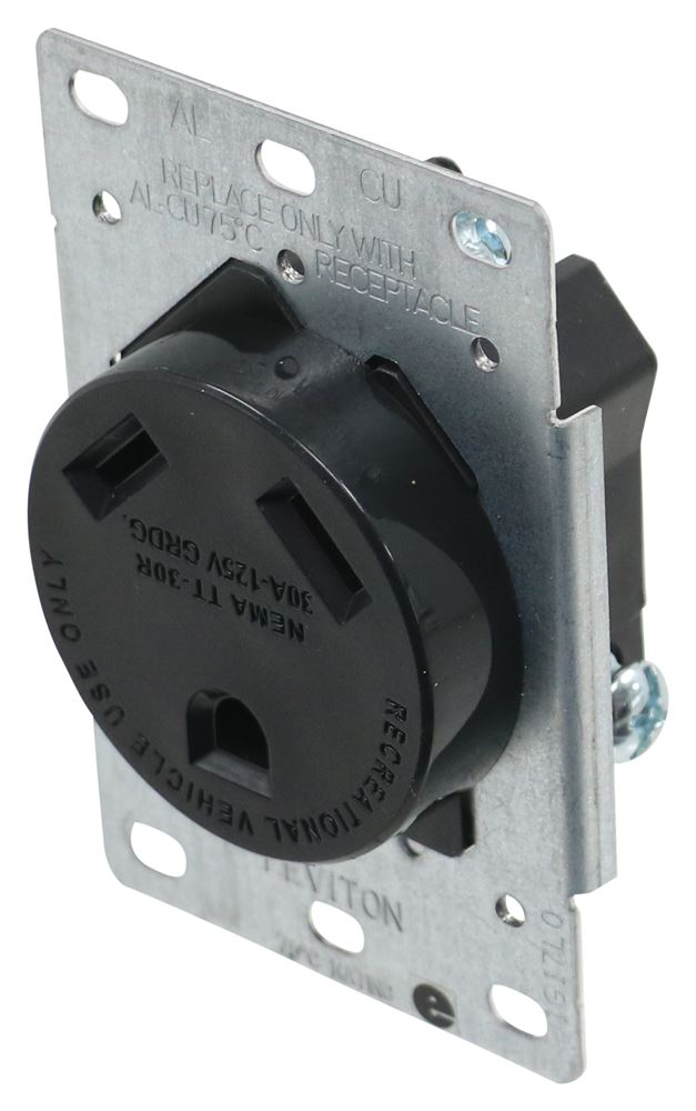 RV Outlet Receptacle with Mounting Plate - 30 Amp - 120 Volt - Straight