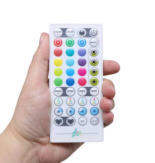 Colorful buttons on a led smart lighting remote control for