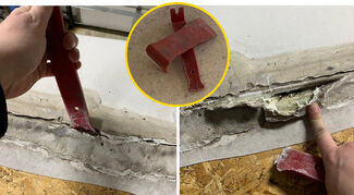 Peeling up sealant with plastic trim tool