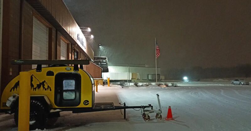 Cold Camping in etrailer Parking Lot at Night