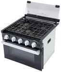 Furrion Propane RV Range w/ Glass Cover - 3 Burners - Black w/ Silver Handle