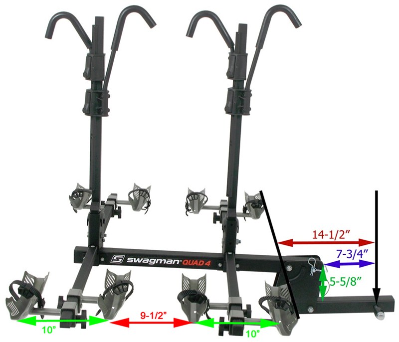 Distance between wheel cradles front to back on the swagman quad
