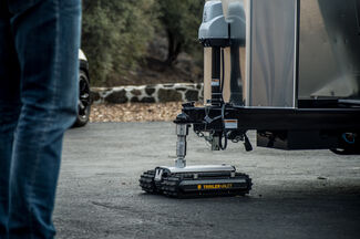 Trailer Valet RVR Remote-Controlled Trailer Dolly pulling a trailer.