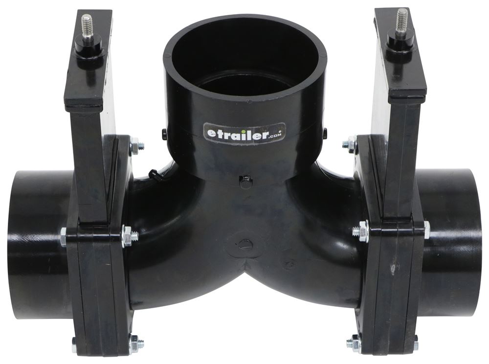 Double RV Waste Valves - Elbow - Rotating - (3) 3" Hubs - No Handles