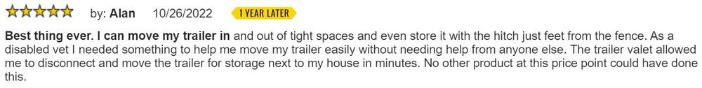 Trailer Valet product review. 5 stars. 