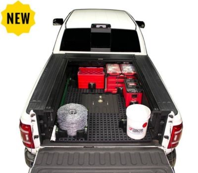 Tmat Slide-Out Truck Bed Mat and Organizer on a white Full-Size Truck with a Short Beds