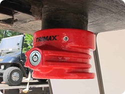 Trimax King Pin Lock for 5th Wheel Trailers in yellow. 